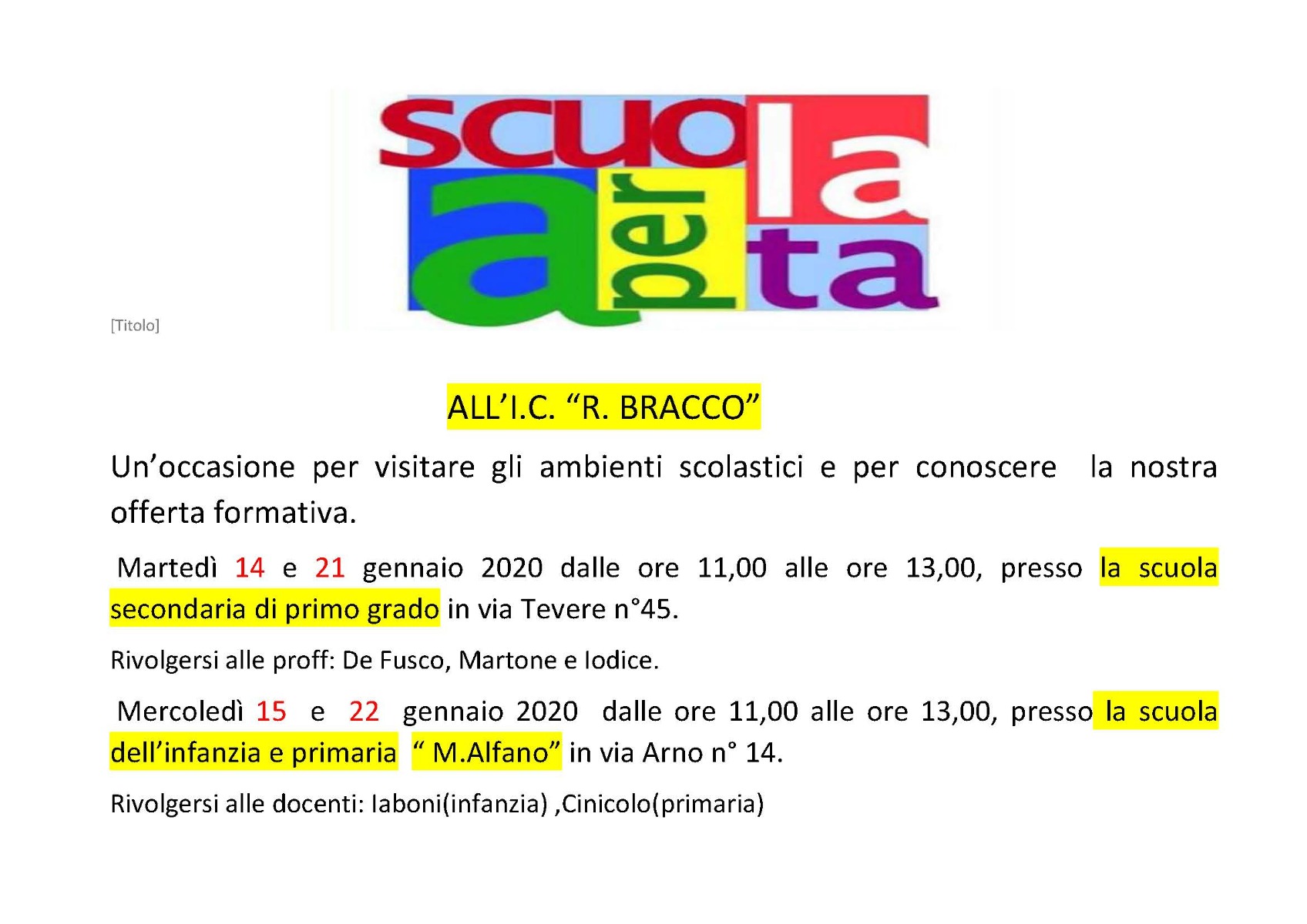SCUOLA APERTA